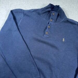 Polo Ralph Lauren Quarter Button Sweatshirt Pullover Mens Large Blue pony logo